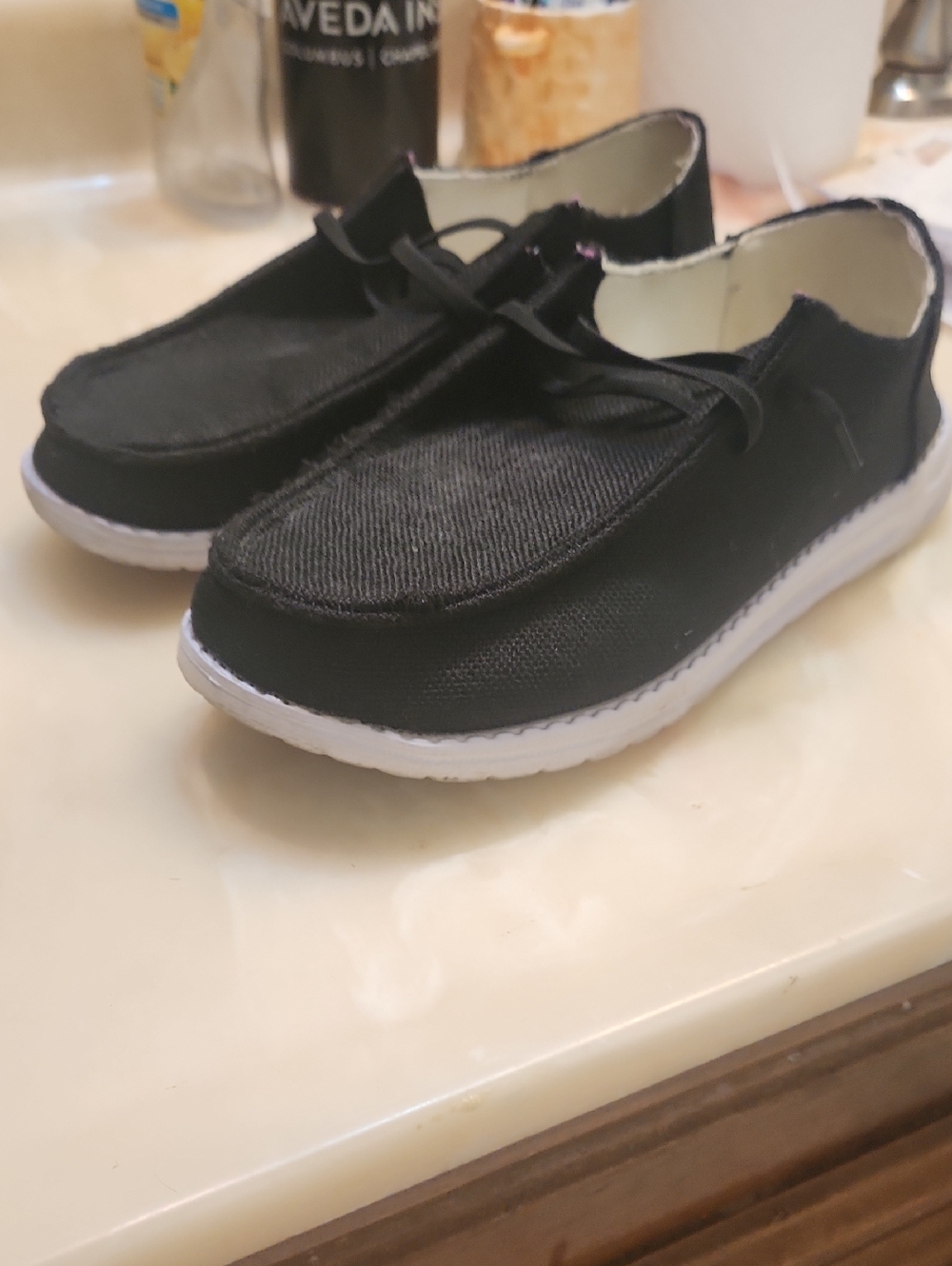 Women's Black Casual Canvas Loafers with White Sole